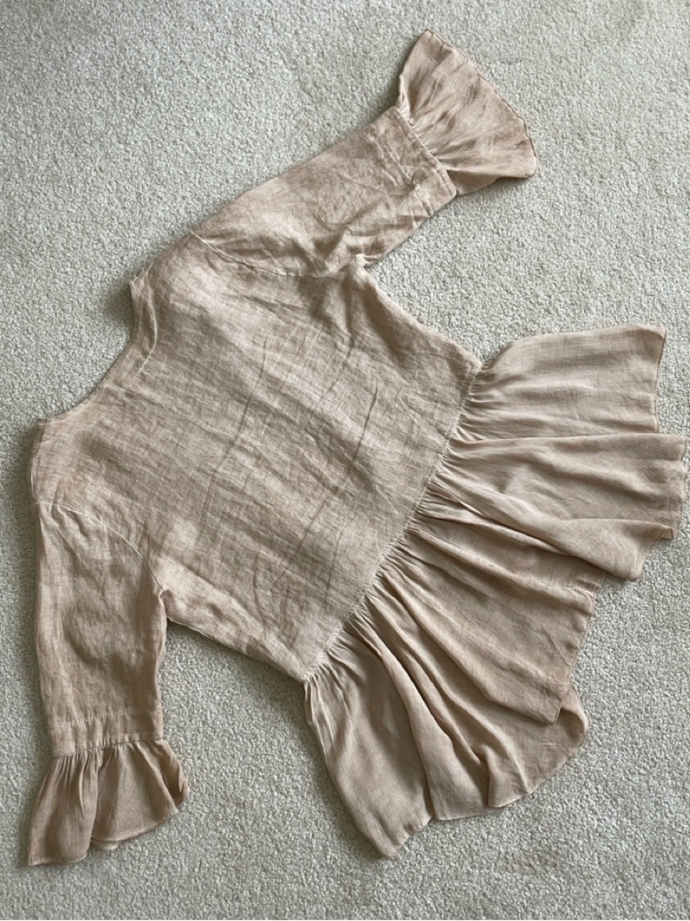 Bella Amore Made in Italy Linen-Look Ruffle Cardigan Boho Peplum Beige - Picture 11 of 15